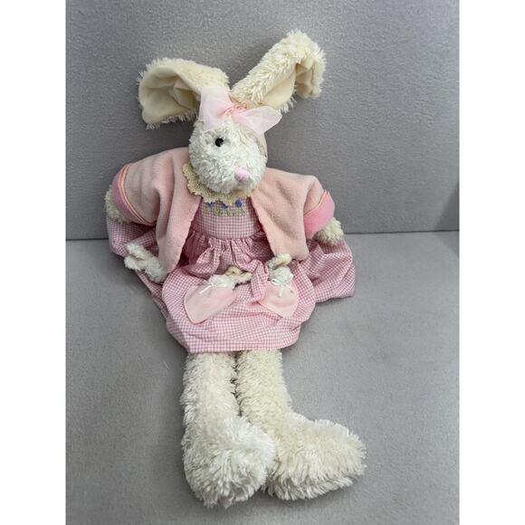VTG Bunny Rabbit Plush Shelf Sitter 21" Pink Gingham Easter Decor Toy Cottagecor - Picture 10 of 10
